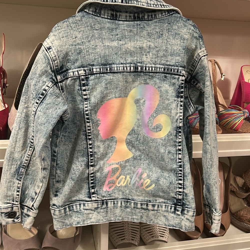 Barbie Kids Denim Jacket - Embroidered Logo Blue Acid Wash